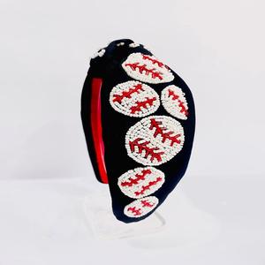 Bandeaux perlés personnalisés Accessoires de cheveux Bandeaux noués brodés à la main de baseball indien perlés - Product Image 4