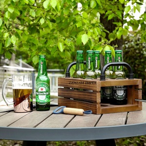 ลังขวดเบียร์ทรงสี่เหลี่ยมผืนผ้าทำจากไม้ที่ถูกเผาแบบชนบทพร้อมที่จับโลหะสีดำ - Product Image 5