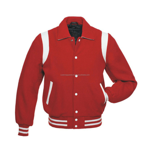 Veste de baseball universitaire en laine de haute qualité pour l'hiver, col chemise, boutons pression, logo brodé rouge sur le devant, veste universitaire - Product Image 1