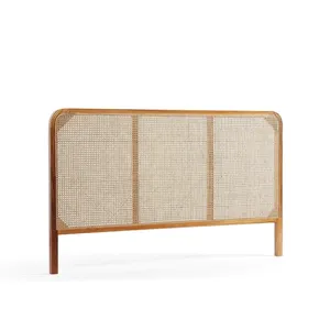 mumay headboard made of solid teak wood with woven rattan use for bedroom