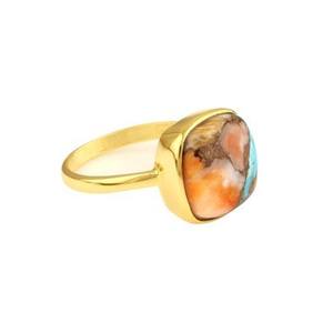 Mohave de 12mm, turquesa, ostra espinosa, chapado en oro de 18 quilates, delicado anillo de cojín de diseñador bohemio, plata esterlina fina, su anillo de piedras preciosas - Product Image 6