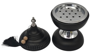 Quemador de Incienso Moderno de Metal Negro Mate con Detalles Plateados y Decoración para el Hogar, Uso en el Golfo y Medio Oriente - Product Image 2