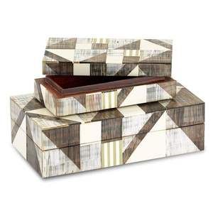 High Quality Bone Work Black and Beige Geometric Pattern <b>Jewellery</b> Box Bone Inlay Work Polished Finishing Factory Direct Price - Product Image 4