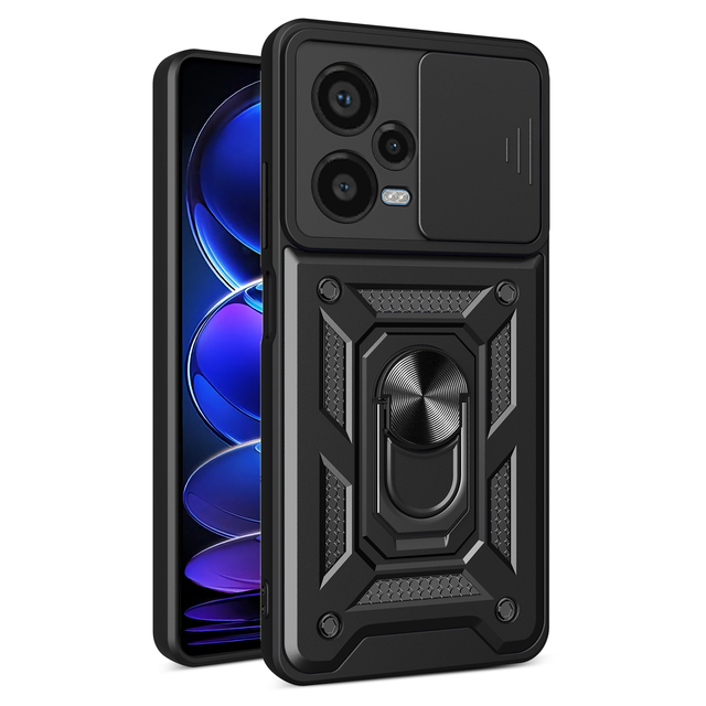 For Xiaomi Redmi Note 12 Pro+ 5G Kickstand Phone Case with Slide Lens Protection PC TPU Mobile Phone Cover