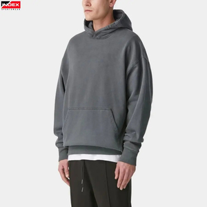 Sudadera con Capucha para Hombre, Color Gris Sólido, 100% Algodón, Felpa Francesa, Estilo Casual para Otoño, Corte Holgado, Diseño con Bolsillos - Product Image 2