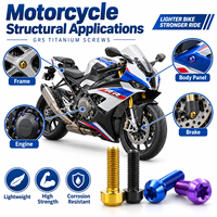 Baut Titanium GR5 Custom Anodized Torx Cup Head Screw Burn Blue Produsen untuk Perakitan Struktural Ringan Sepeda Motor