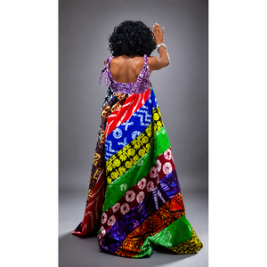 Abito Lungo Ankara Multicolore con Patchwork - Versatile ed Ecosostenibile per Feste e Occasioni Formali - Product Image 2