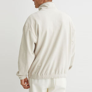 Sweat-shirt surdimensionné OEM à fermeture éclair grande poche à fermeture éclair bordures brunes épaules tombantes légères pesées Sherpa pulls à capuche - Product Image 3