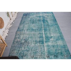 Tapis en laine turque moderne vintage de 5x8,4 pieds Rectangle classique de grande surface avec motif patchwork bleu Style de couloir en latex - Product Image 4