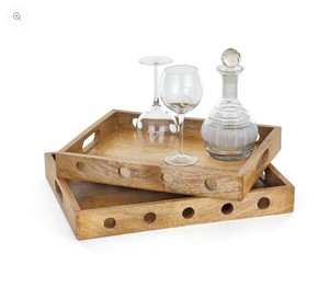 Plateau rectangulaire en bois rustique moderne fait à la main finition polie poignée robuste plateau de service enduit d'émail pour plante de salle à manger de cuisine - Product Image 2