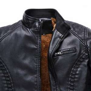 Chaqueta de Cuero para Hombre con Bolsillo Delantero, Chaqueta de Cuero Personalizada para Hombre con Forro de Piel - Product Image 4