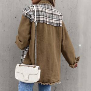 Veste en jean matelassée pour femme, style tendance, en coton tricoté, décontractée, manches longues avec poches, respirante, automne, lettres - Product Image 2