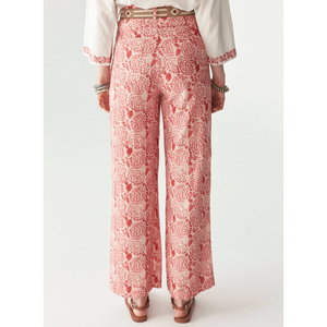 Pantalones Palazzo de Crepé para Mujer, Corte Holgado, Color Rosa Martini, Pierna Ancha, Cintura Alta, Talla XL, con Decoración Calada - Product Image 1