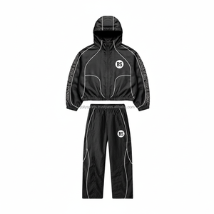 Más tamaño Premium 210GSM nylon poliéster cortavientos conjunto ligero impermeable color negro contraste tubería cortavientos conjunto - Product Image 3