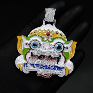 Pendentifs en argent sterling 925 Hip Hop en émail, motif Avatar, avec motif goutte d'huile colorée, plaqué or, Moissanite VVS, passe le test du diamant - Product Image 4