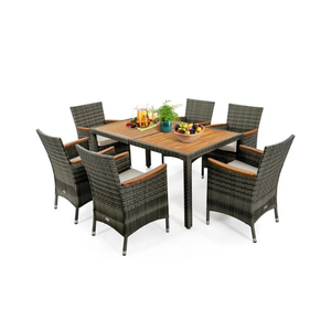 Juego de mesa de comedor de lujo de diseño moderno, una mesa, 6 sillas, muebles de ratán para exteriores, juego de comedor de ratán Pe, fábrica Phu Linh - Product Image 1