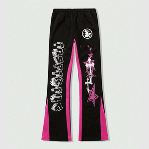 Pantalons pour hommes en polaire et respirants lavés avec logo personnalisé OEM Pantalon de survêtement évasé imprimé DTG pour hommes - Product Image 1