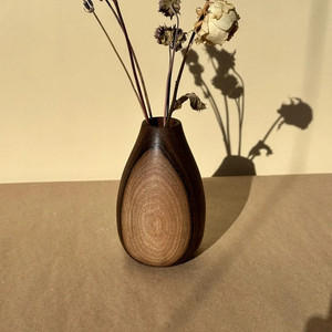 Vase à fleurs en bois naturel, décoration en bois minimaliste artisanale pour les intérieurs modernes - Product Image 2