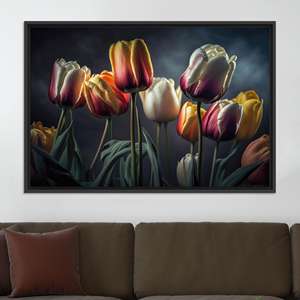 Art mural élégant sur toile imprimée de fleurs de printemps - Décoration florale, toile encadrée noire - Product Image 1