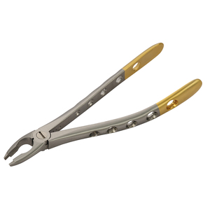 Forceps d'extraction dentaire en acier inoxydable argenté à doré, instrument chirurgical oral manuel de classe I avec poignée moletée - Product Image 3