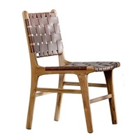 Silla de jardín de teca de Indonesia Silla de cuero moderna Juegos de jardín minimalistas Silla de restaurante para muebles de exterior
