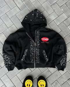 Strass luxe personnalisé Designer hommes à manches longues fermeture éclair complète deux pièces survêtement nouvelle mode Jogging pantalons de survêtement et ensemble à capuche - Product Image 4