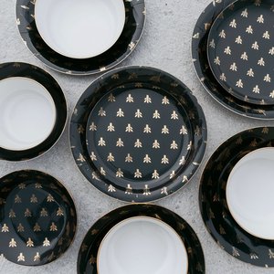 Ensemble de vaisselle jetable-8 personnes, noir avec feuille d'or, 5 pièces - Product Image 5