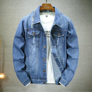New Trendy <b>Men's</b> Jacket Spring Autumn Light <b>Blue</b> Slim-fit Edging Ripped Denim Coat for <b>Men</b> - Product Image 4