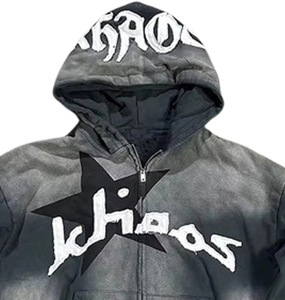 Haute qualité coton surdimensionné en détresse broderie longue Flare pantalon ensemble unisexe hommes survêtements lavage à l'acide 2 pièces fermeture éclair survêtement - Product Image 5