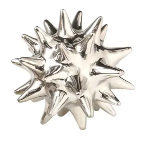 Décor d'oursin argenté brillant petit objet décoratif Style de rangée de mercure sculpture polie moderne métallique brillante Accent moderne - Product Image 4