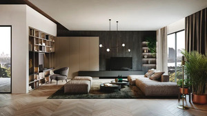 Modern Luxury Wooden <b>Wall</b> <b>Unit</b> <b>TV</b> Cabinet Modular Bookcase Design Living Room Furniture Set with Hidden Desk and LED Shelves - Product Image 2