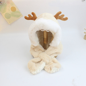 Bébé automne <span class=keywords><strong>et</strong></span> hiver chapeau en corne de cerf pour enfants, écharpe une pièce chapeau en peluche fille mignon garçon chaud pull chapeau - Product Image 5