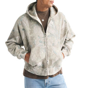 Sweat à capuche entièrement zippé en coton épais 340 g/m² avec logo personnalisé, coupe oversize, épaules tombantes, respirant, hiver, court, 2 pièces - Product Image 1