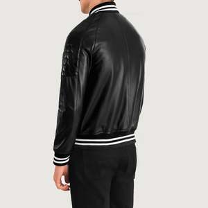 Pascal Vintage Casual Varsity <b>Jacket</b> Men's Black <b>Sheepskin</b> Leather XS Size Water Proof Embroidered High Quality Autumn Season - Product Image 4