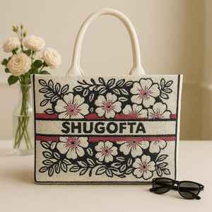 Personalized Beaded Tote, Custom Wedding Tote, Floral Beaded <b>Bag</b>, Personalized Wedding <b>Bag</b>, <b>Bridesmaid</b> <b>Gift</b>, Blue Floral Tote, - Product Image 1