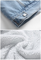 Erkek mavi Jean ceket Unisex polar astarlı Denim ceket düğmesi kış deri yıkanmış tekniği toptan özelleştirme seçenekleri