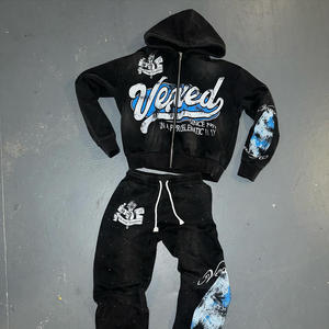 Pantalones de chándal de invierno para hombre, de tejido grueso, con lavado ácido, cremallera, estampado DTG, pedrería personalizada y lavado vintage - Product Image 4