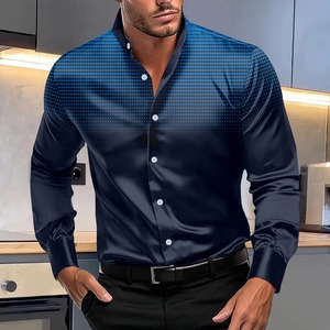 Vestido de noche de moda para hombre de primavera y otoño, camisa de manga larga con estampado de cuatro lunares redondos, Top degradado con cuello levantado - Product Image 4