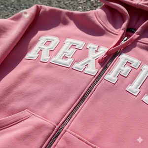 Sweat-shirt à capuche rose Rexfit zippé 100% coton, polaire premium, écologique, respirant, pour tenue formelle et usage quotidien - Product Image 4