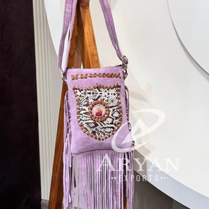Handmade Suede Leather Crossbody Bag Boho Fringe Cowhide Leather Women Purse Eco-Friendly Genuine Leather Hippie Festival Bags - Product Image 1