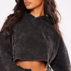 New Design Women's Cotton Drawstring Crop <b>Top</b> Hoodie <b>Winter</b> Workout Training Gym Cropped Hoodies with Front Logo Drop Shoulder - Product Image 5