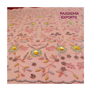 Vàng Đính Cườm Màu Hồng Ren Đào Vải Sang Trọng Top Class Pha Lê Hạt Đính Cườm Ren Vải Phi Vải Ren - Product Image 1