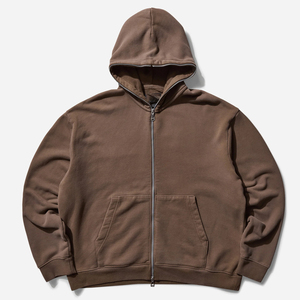 2025 New Style Men's Hoodie Brown Solid Zipper up Streetwear <b>Cloak</b> with Hip Hop Swag 100% Cotton Loose Fit for Spring - Product Image 1