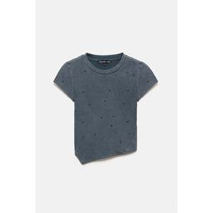 Blusa Informal Asimétrica con Adornos de Piedras y Logotipo Frontal, 100% Algodón - Product Image 5