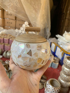 Pot artisanal en bambou avec incrustation de nacre, récipient traditionnel pour bonbons, fruits secs, décoration du Nouvel An lunaire - Product Image 6