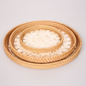 Bandejas redondas de ratán MOP para servir, la mejor opción, bandeja de uso múltiple en incrustaciones de nácar - Product Image 6