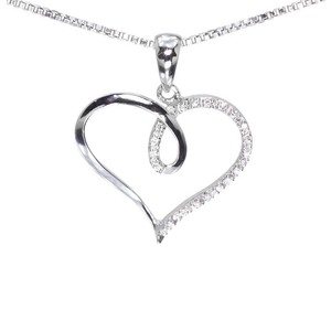 Pendentif coeur creux élégant avec diamants Moissanite blancs Charm collier de bijoux de fête en argent - Product Image 1