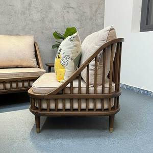 Sofá Individual KBH con Listones de Madera, Cojín de Cuero, Asiento Cuadrado Tapizado para Muebles de Hogar en Salas de Estar y Apartamentos-GSD68062 - Product Image 4