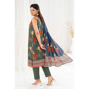 Traje de chifón verde sin costuras de 3 piezas para mujer con decoración de bordado en la parte superior - Product Image 1