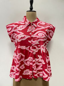 Débardeurs en coton imprimé floral écologiques pour femmes, légers, courts, boutonnés, décontractés, style japonais, col en V, pour le bureau - Product Image 2